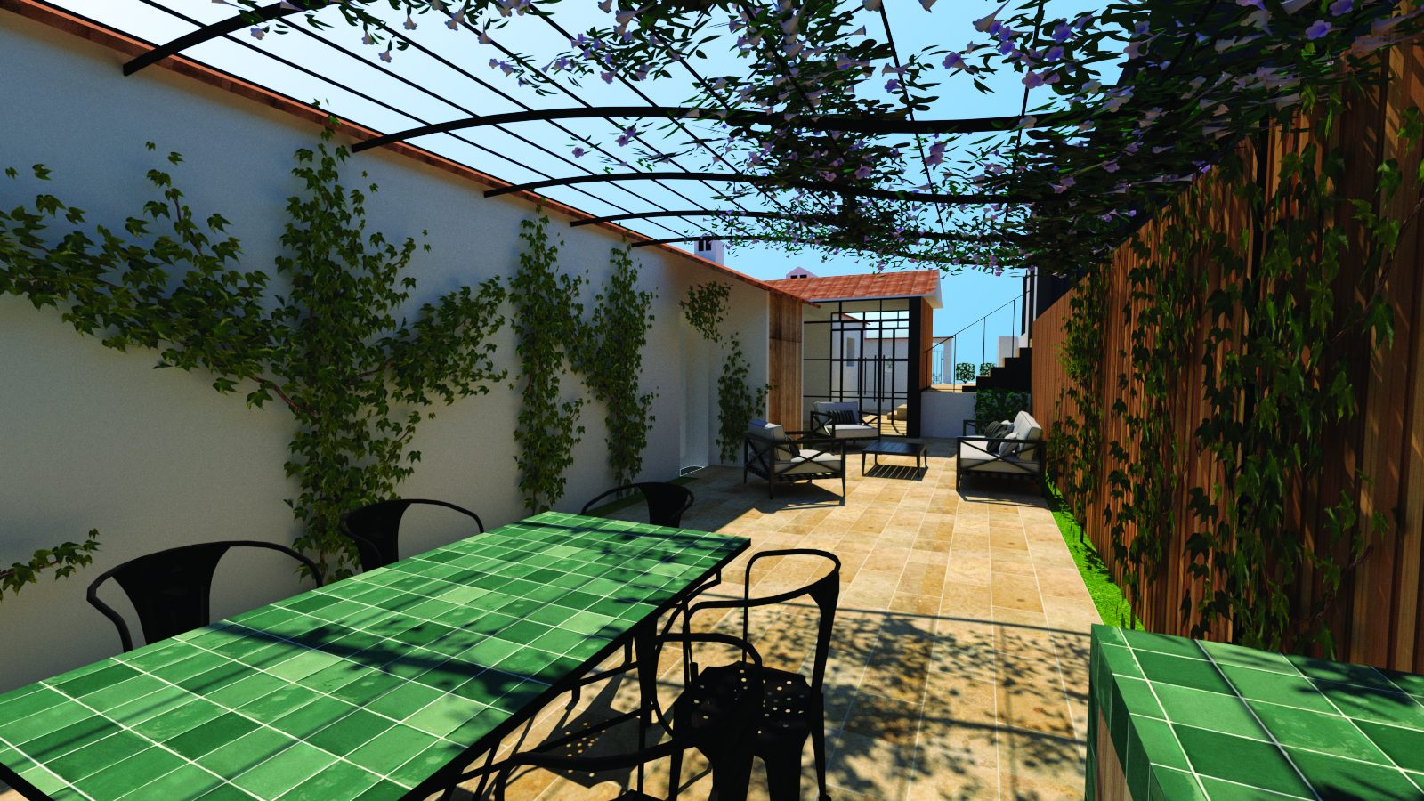 Extérieur, terrasse aménagée